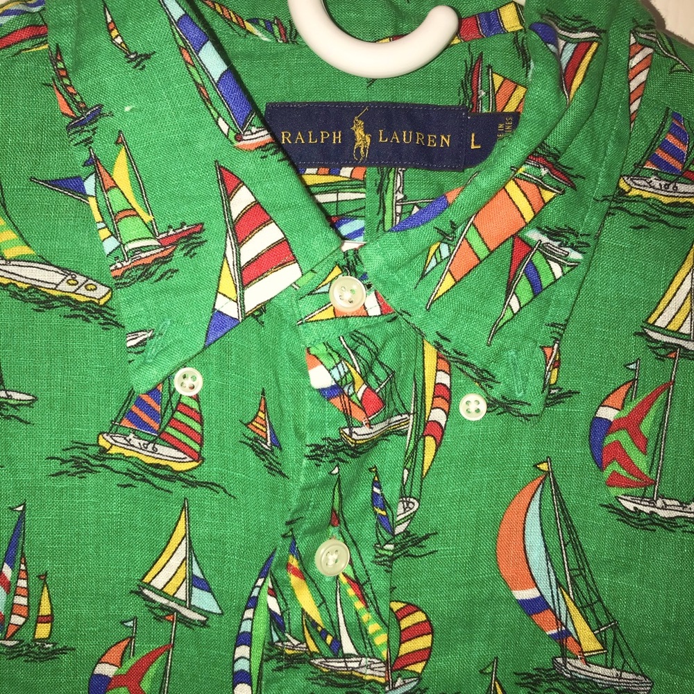 RL outstanding green 100% Linen shirt L/S new